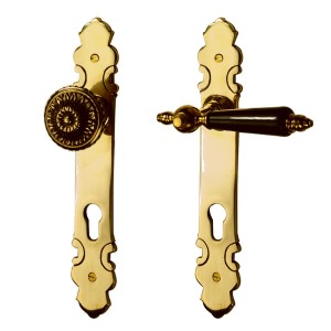 Béquille de porte en laiton Gründerzeit motif décoré or